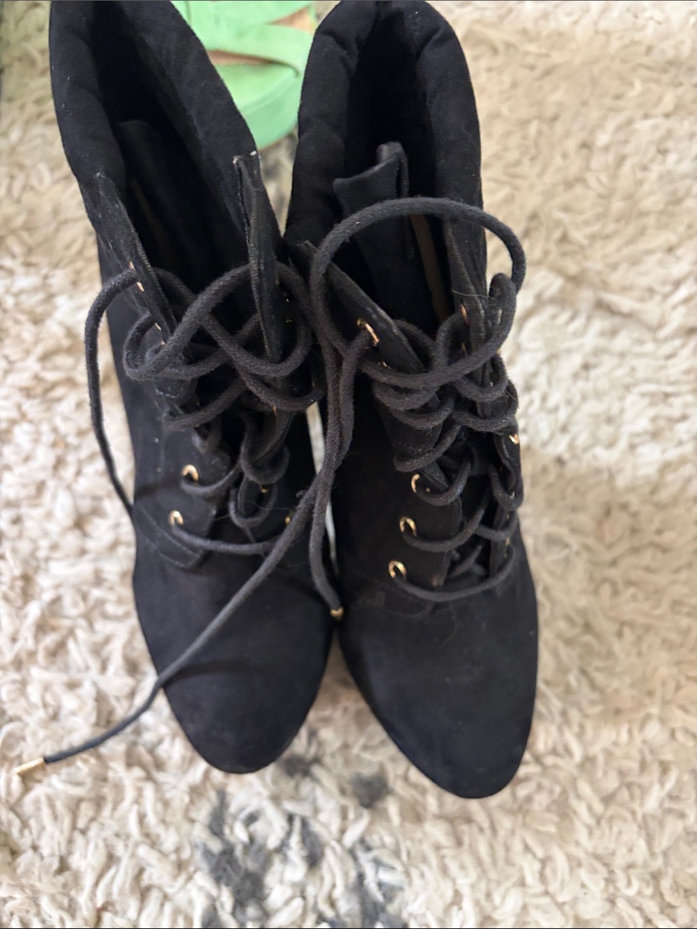 Women’s Black Lace-Up Ankle Boots with Gold Eyelets